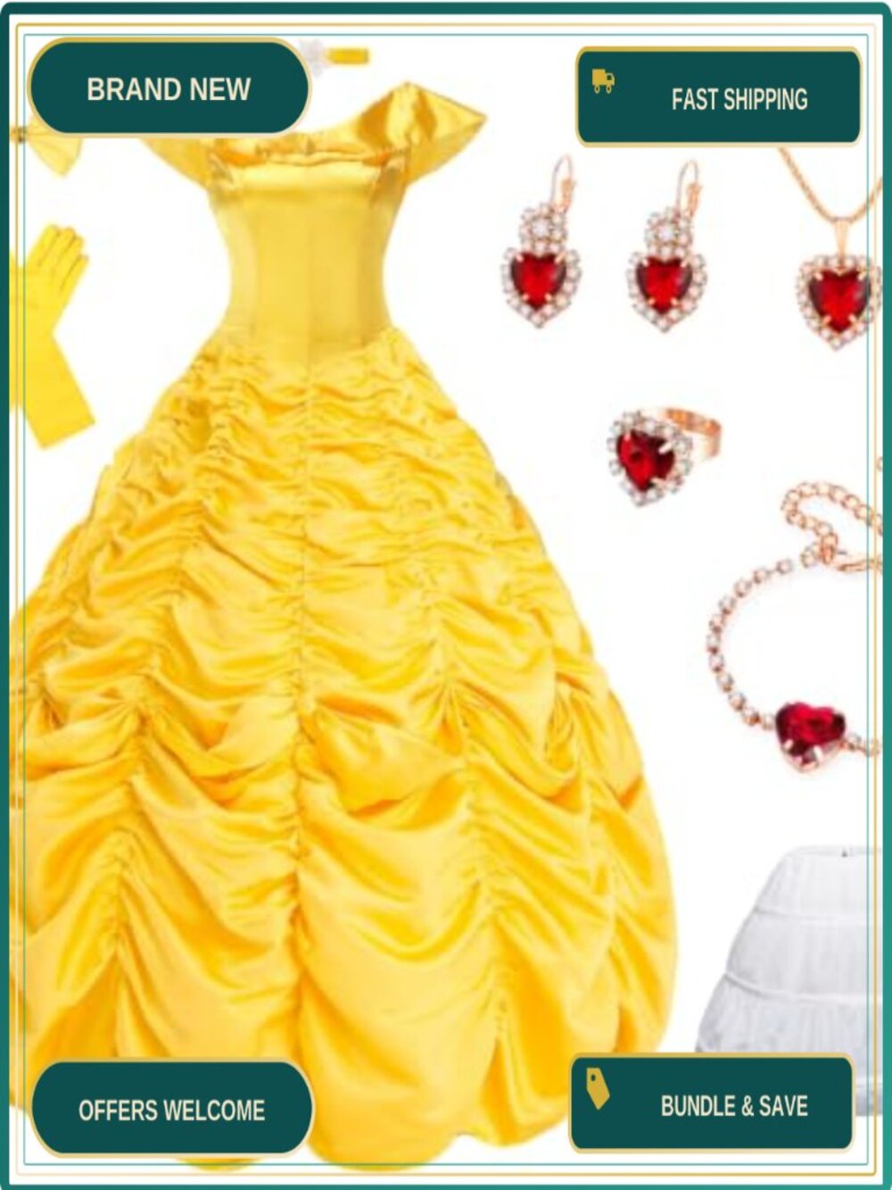 Princess Costume Set Dress Headwear Neckwear Gloves Hoop Skirt Cosplay